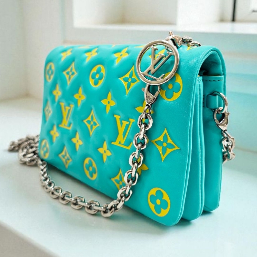 Louis Vuitton Coussin Pochette Mint Turquoise Neon Yellow Crossbody Bag - Picture 13 of 15
